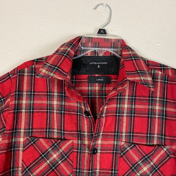 Lifted Anchors Plaid Button Up Shirt Muscle Large - Picture 3 of 7